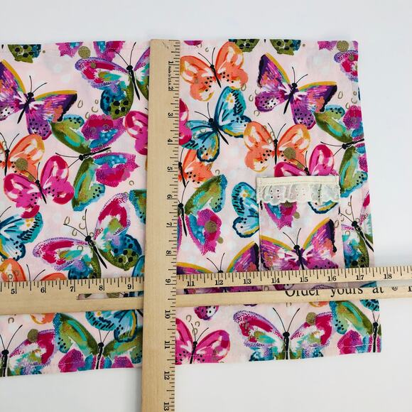 American VINTAGE Handmade Pink Butterfly Fabric Utensil Pocket Placemat Set of 2 - Picture 5 of 5